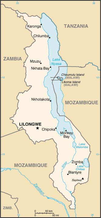 Malawi political map