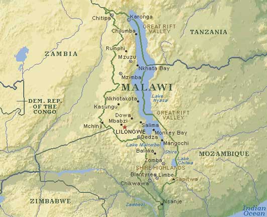 Malawi topographical map